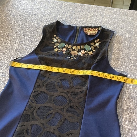 Twelve by Twelve Black on Blue Stretch Knit Mini Dress Size Large. - Picture 10 of 14